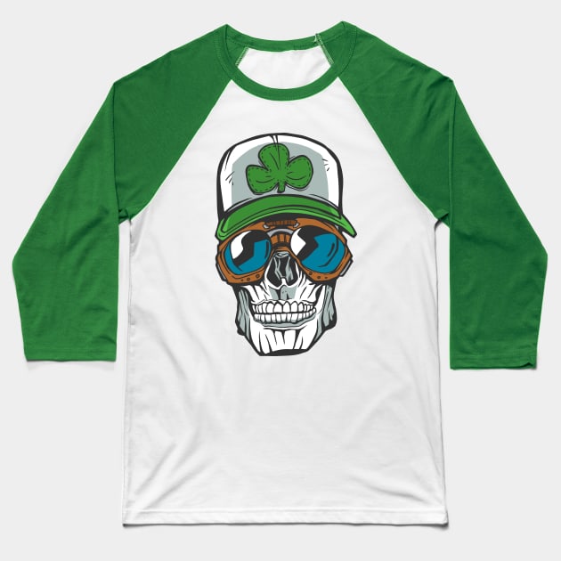 Saint Patrick's Day Skull Clover Cap Lucky Googles Baseball T-Shirt by Kali Space